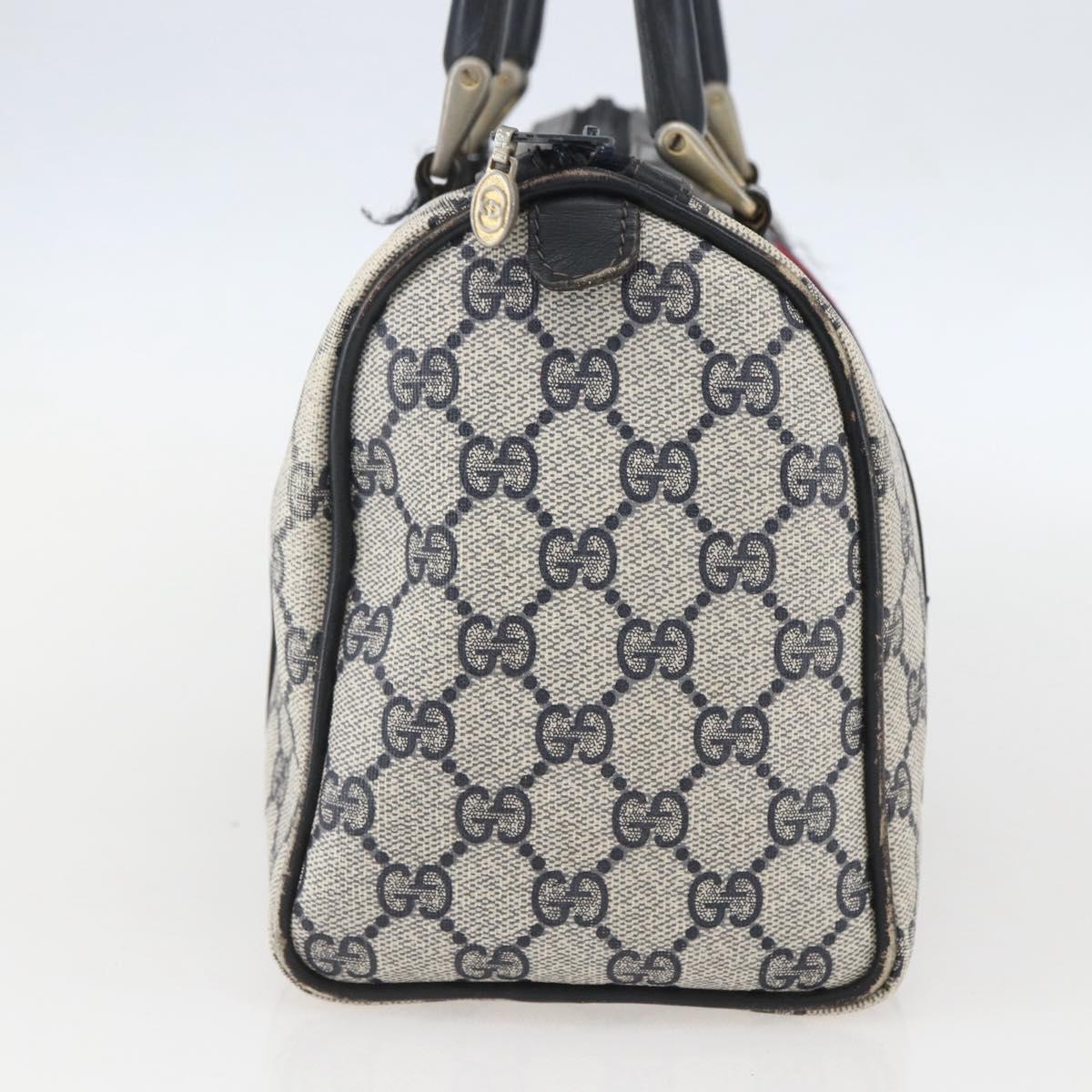 GUCCI GG Canvas Sherry Line Boston Bag Navy Gold Red 012 3841 58 Auth 157218