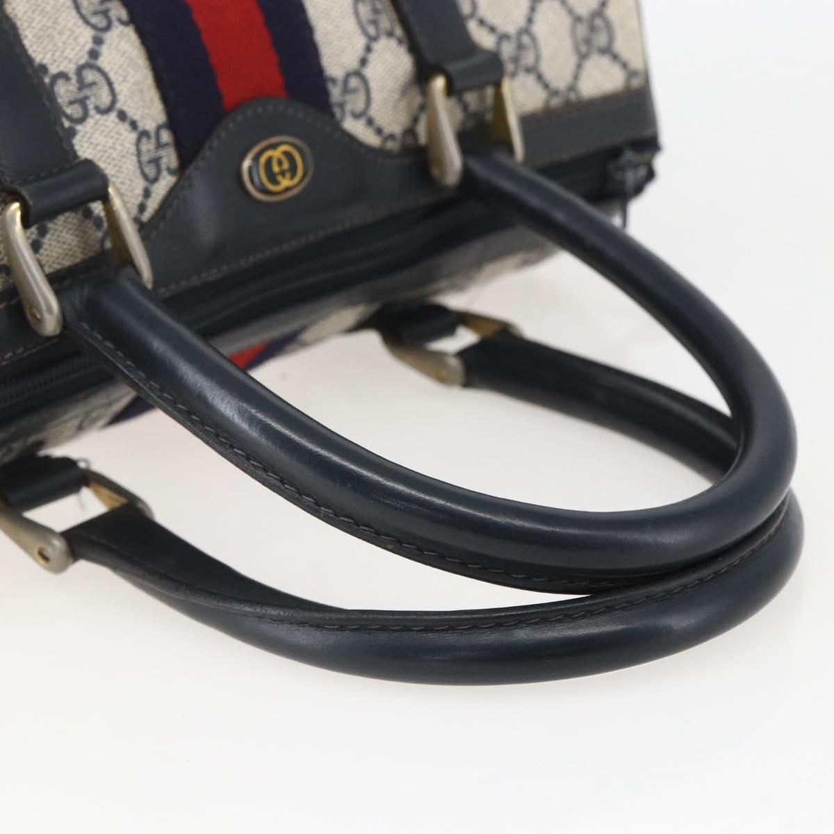 GUCCI GG Canvas Sherry Line Boston Bag Navy Gold Red 012 3841 58 Auth 157218