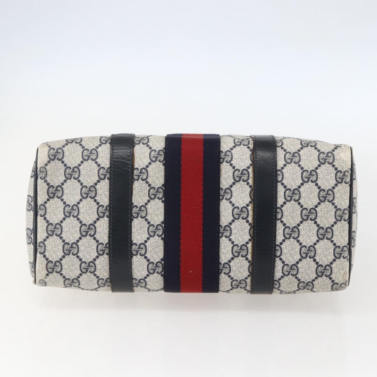 GUCCI GG Canvas Sherry Line Boston Bag Navy Gold Red 012 3841 58 Auth 157218