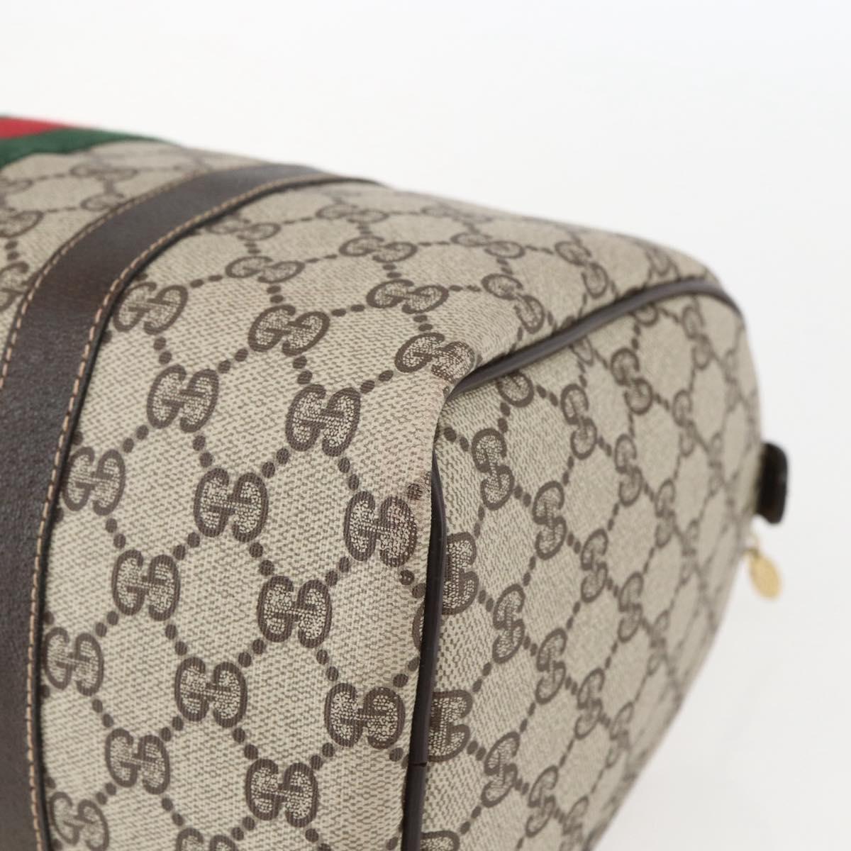 GUCCI GG Supreme Web Sherry Line Boston Bag PVC Beige Red Auth 157219