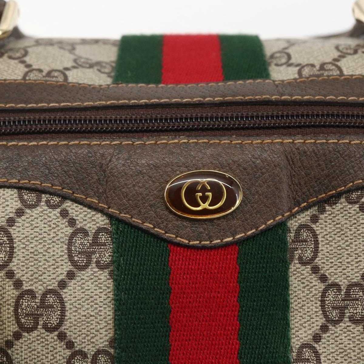 GUCCI GG Supreme Web Sherry Line Boston Bag PVC Beige Red Auth 157219