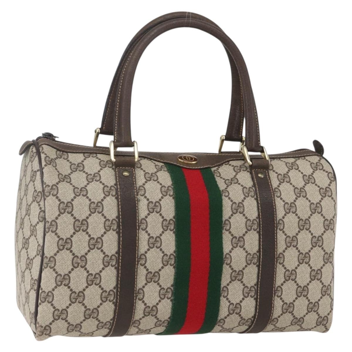 GUCCI GG Supreme Web Sherry Line Boston Bag PVC Beige Red Auth 157219
