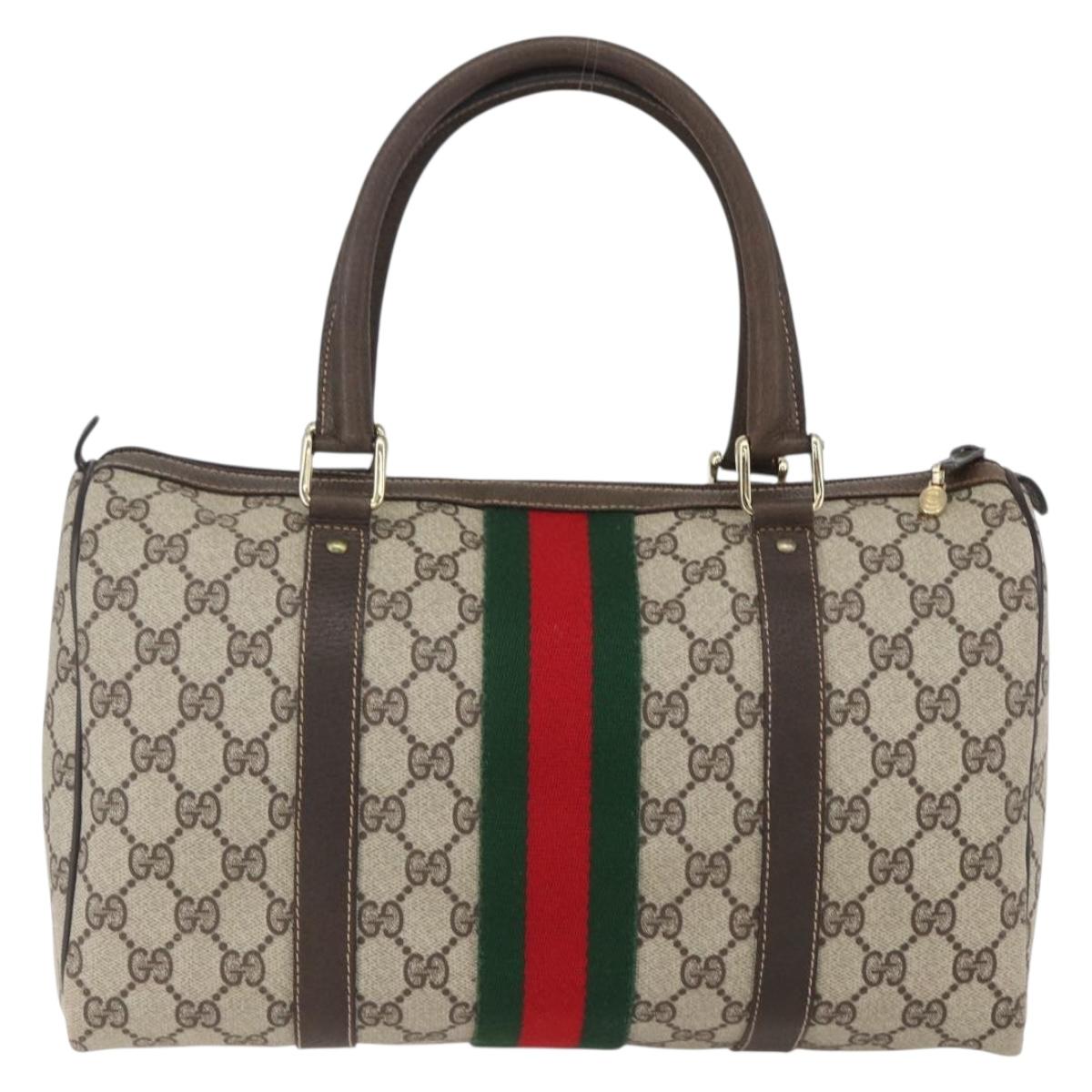 GUCCI GG Supreme Web Sherry Line Boston Bag PVC Beige Red Auth 157219