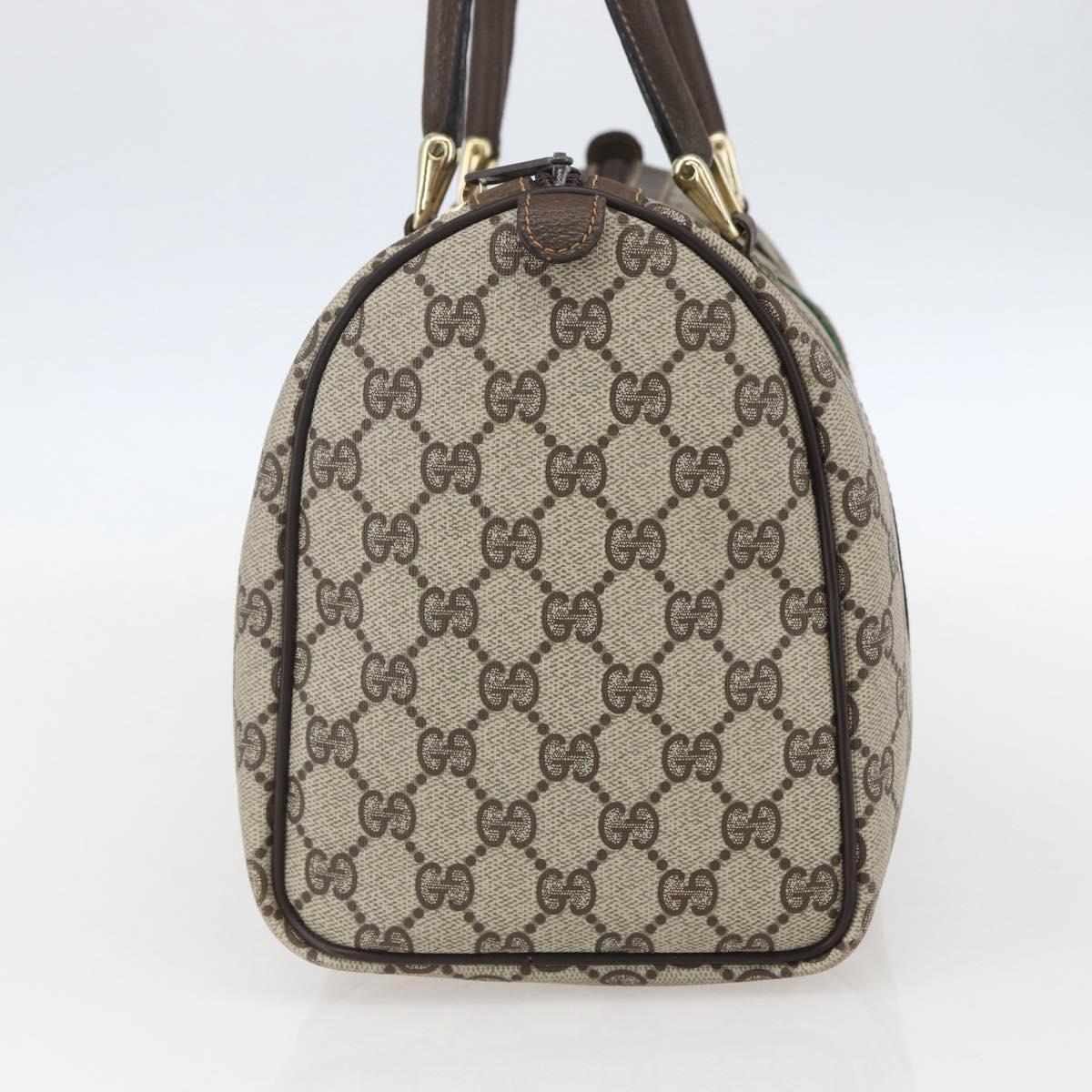 GUCCI GG Supreme Web Sherry Line Boston Bag PVC Beige Red Auth 157219