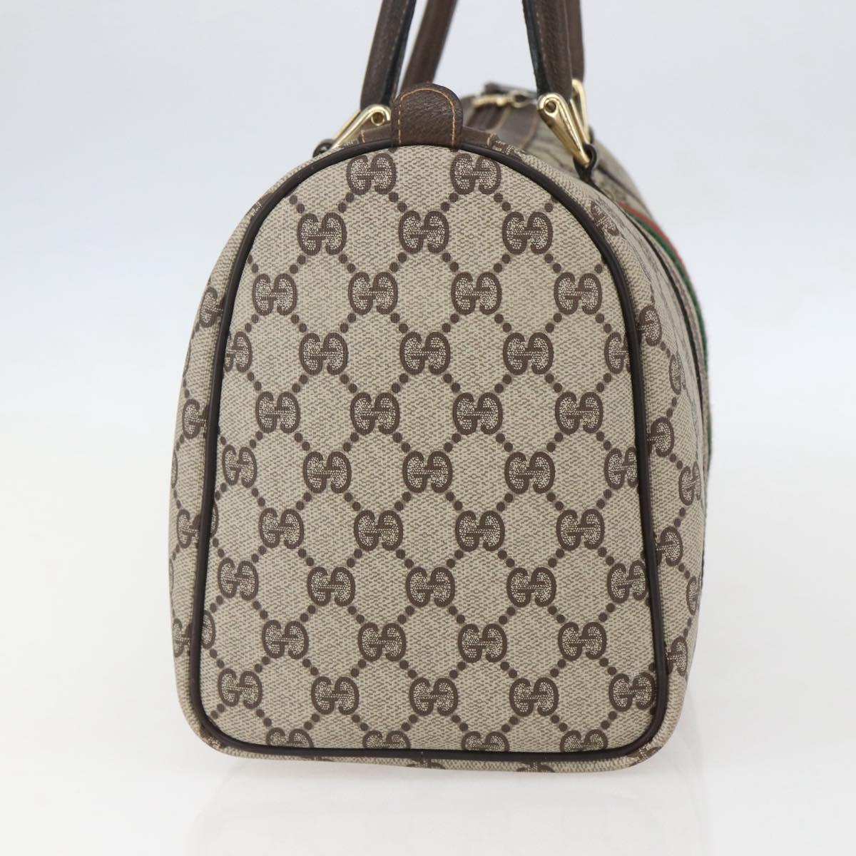 GUCCI GG Supreme Web Sherry Line Boston Bag PVC Beige Red Auth 157219