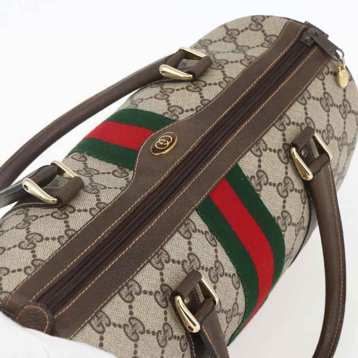 GUCCI GG Supreme Web Sherry Line Boston Bag PVC Beige Red Auth 157219