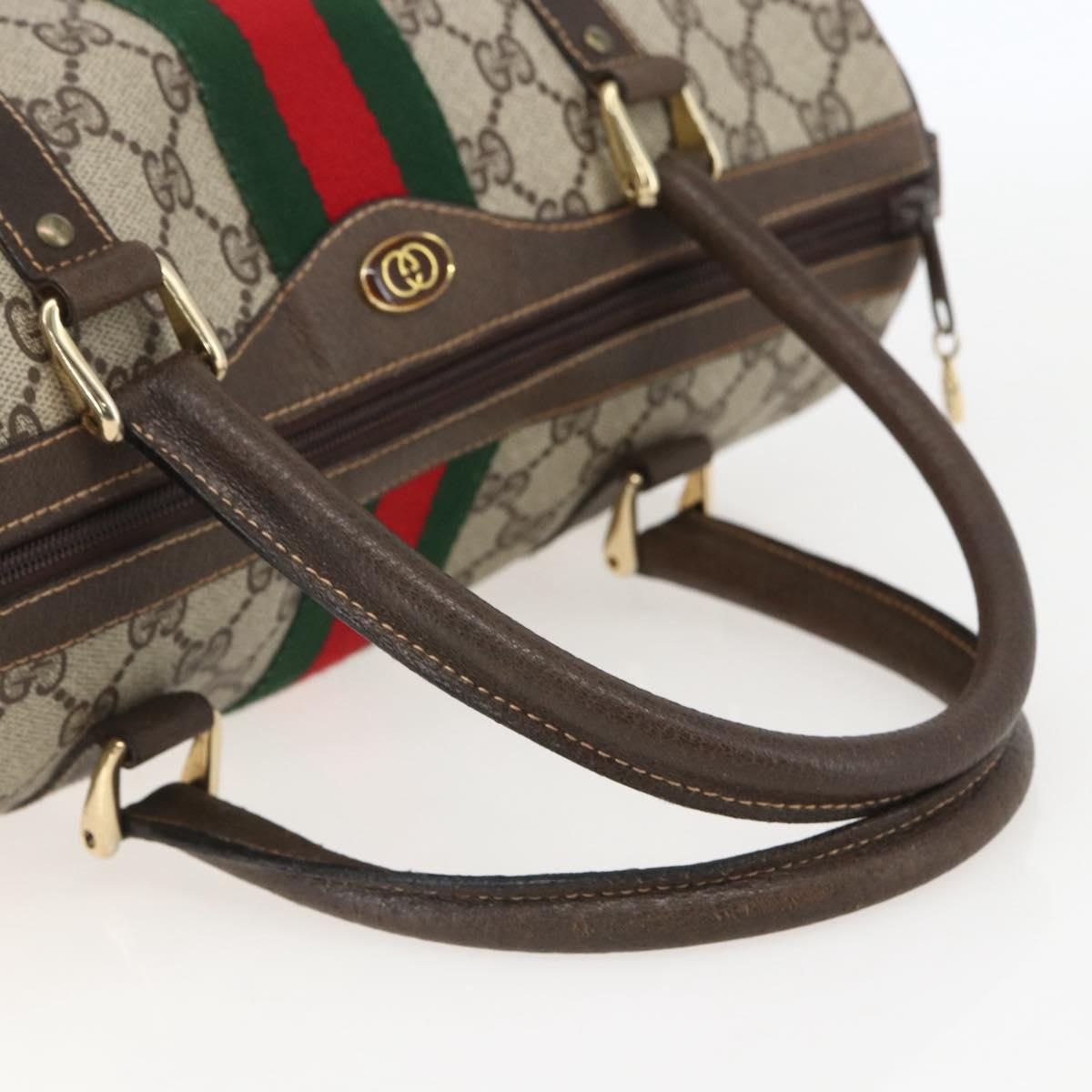 GUCCI GG Supreme Web Sherry Line Boston Bag PVC Beige Red Auth 157219