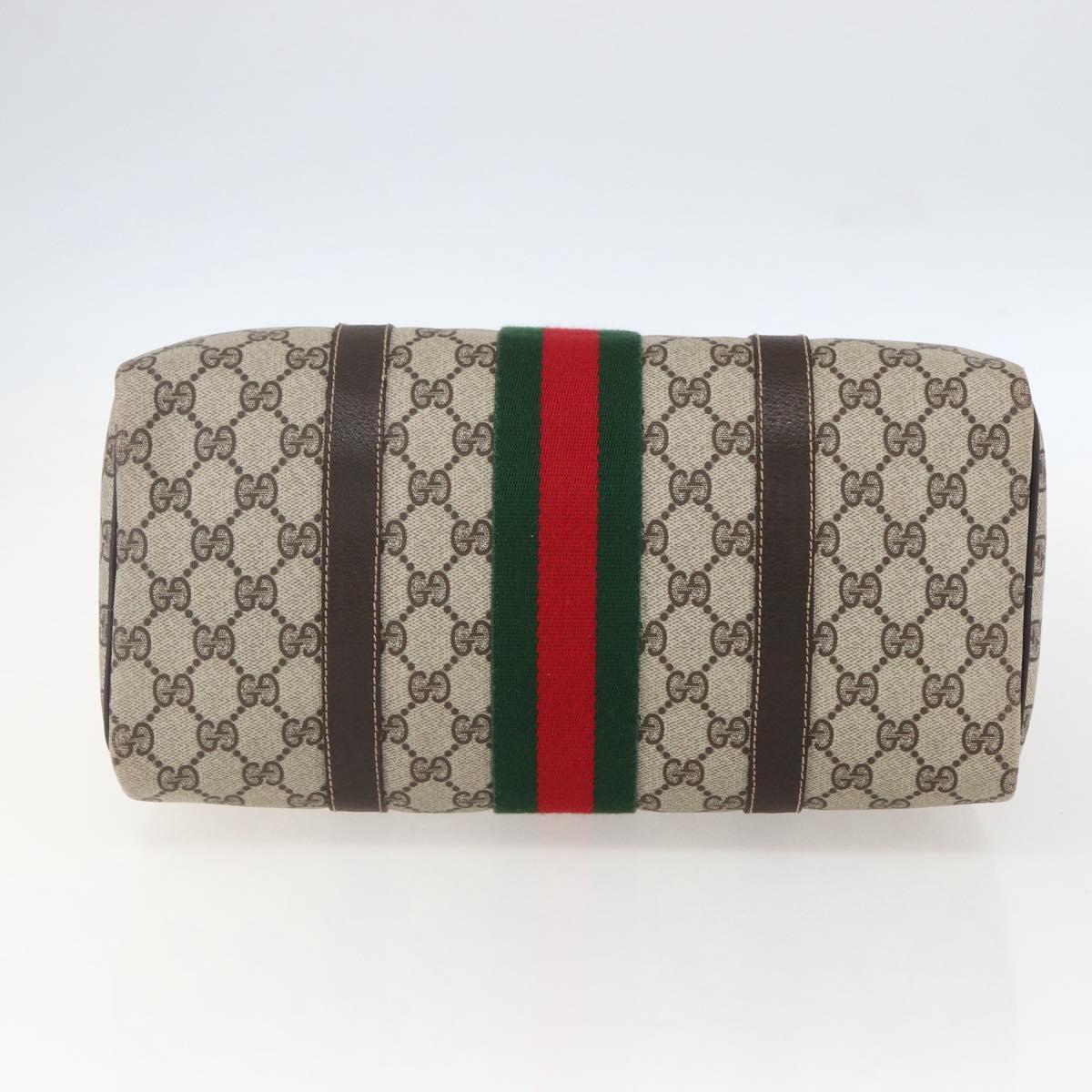 GUCCI GG Supreme Web Sherry Line Boston Bag PVC Beige Red Auth 157219