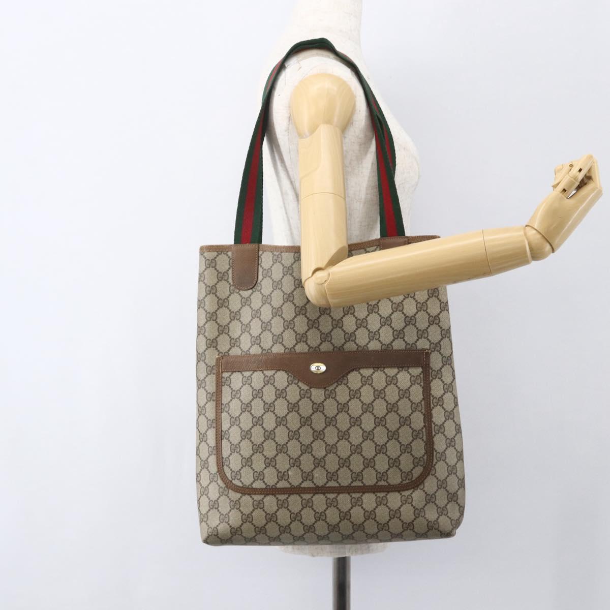 GUCCI GG Supreme Web Sherry Line Tote Bag PVC Beige Red 39 02 003 Auth 157220