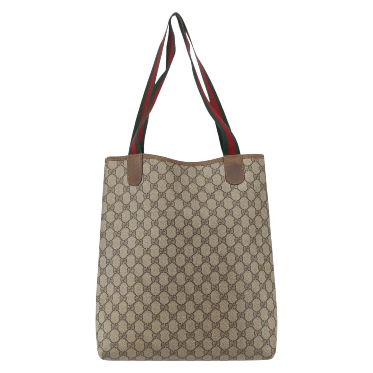 GUCCI GG Supreme Web Sherry Line Tote Bag PVC Beige Red 39 02 003 Auth 157220