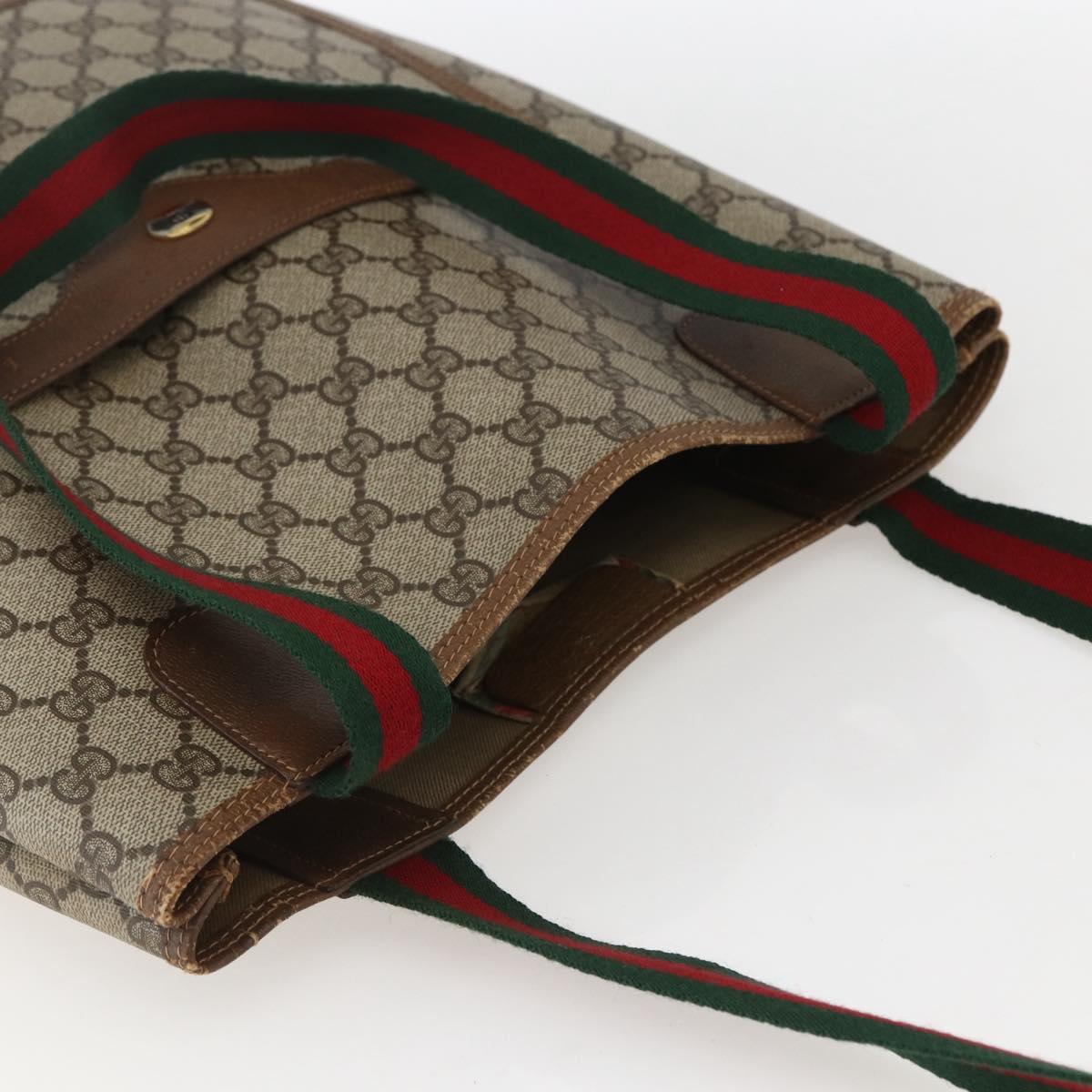 GUCCI GG Supreme Web Sherry Line Tote Bag PVC Beige Red 39 02 003 Auth 157220