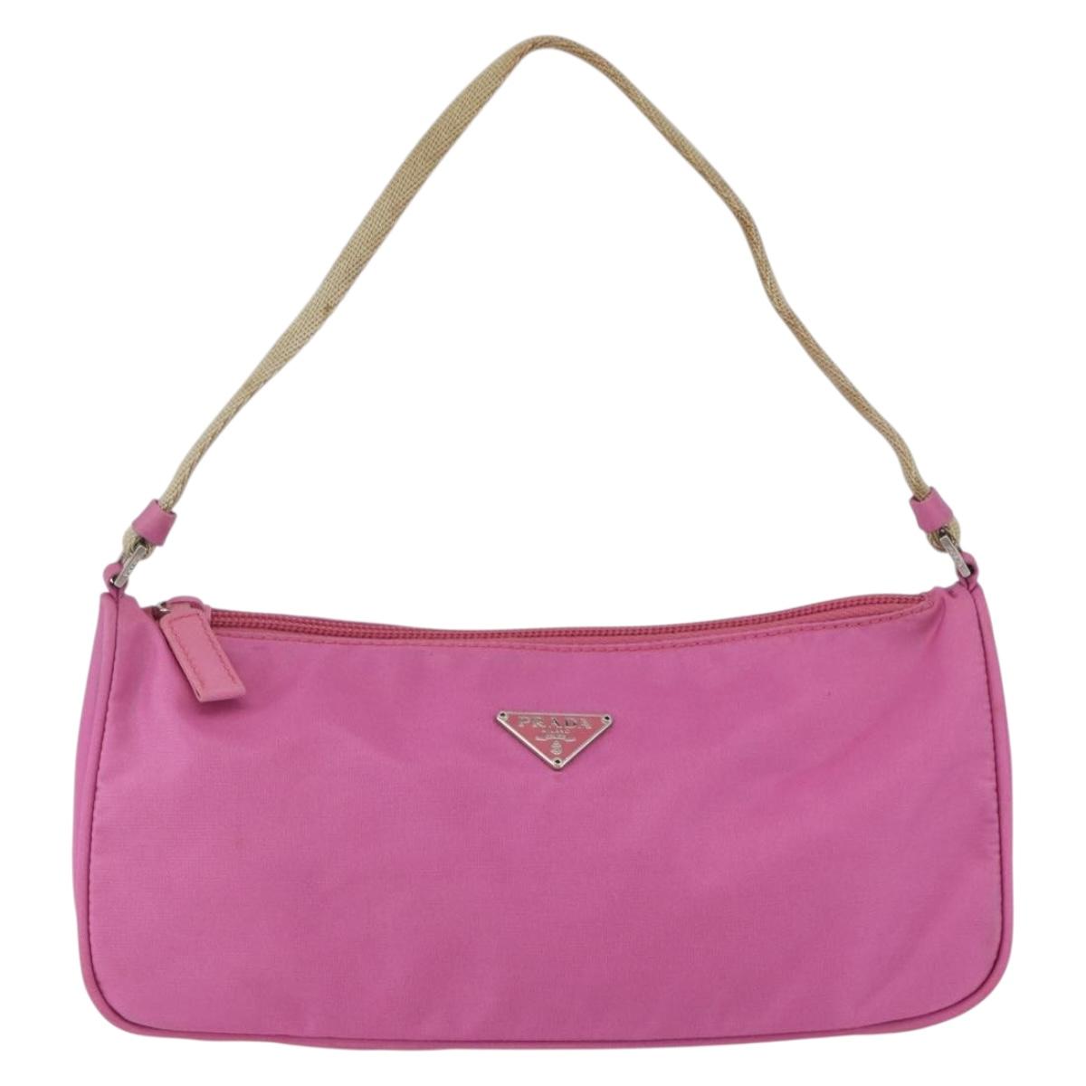 PRADA Accessory Pouch Nylon Pink Silver Auth 157222