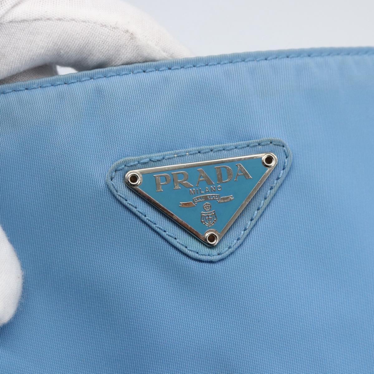 PRADA Tote Bag Nylon Light Blue Silver Auth 157223