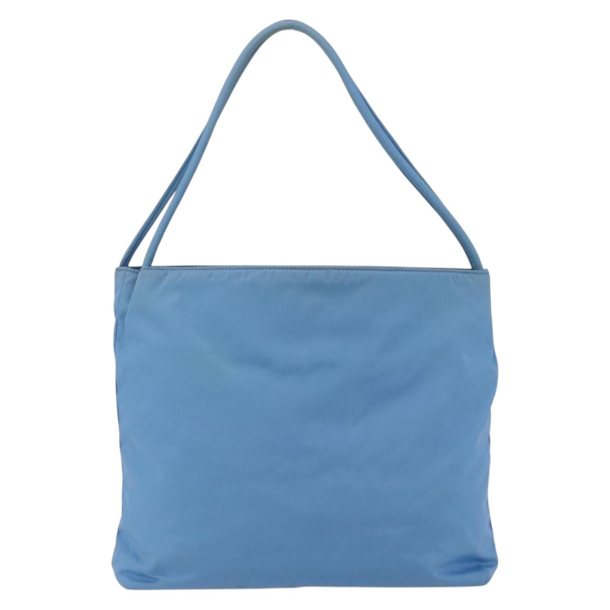PRADA Tote Bag Nylon Light Blue Silver Auth 157223