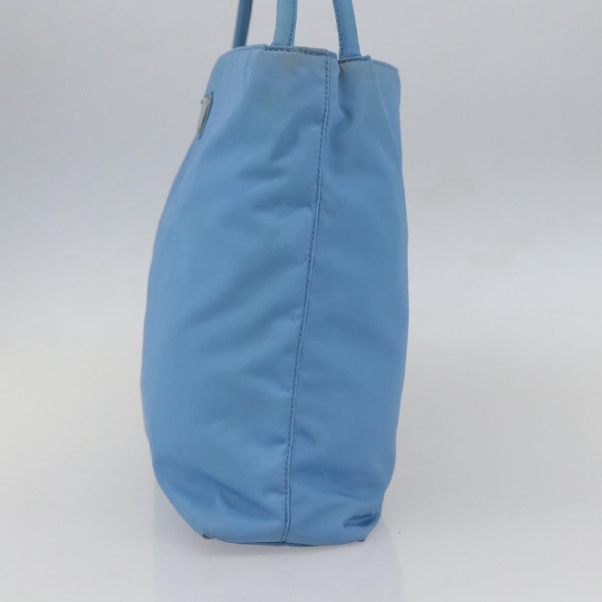 PRADA Tote Bag Nylon Light Blue Silver Auth 157223