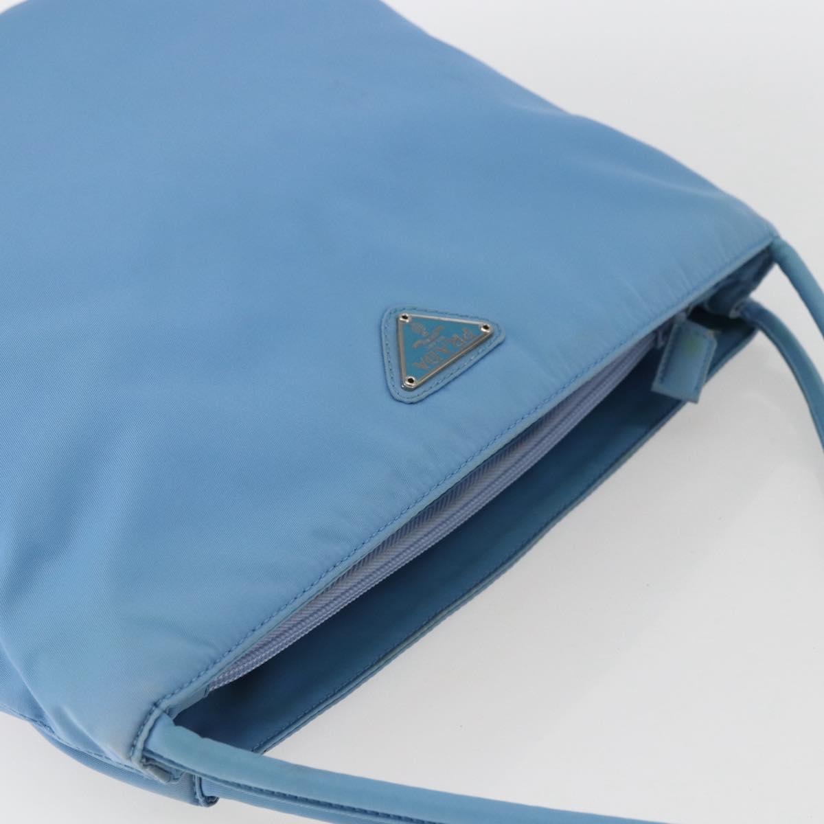 PRADA Tote Bag Nylon Light Blue Silver Auth 157223