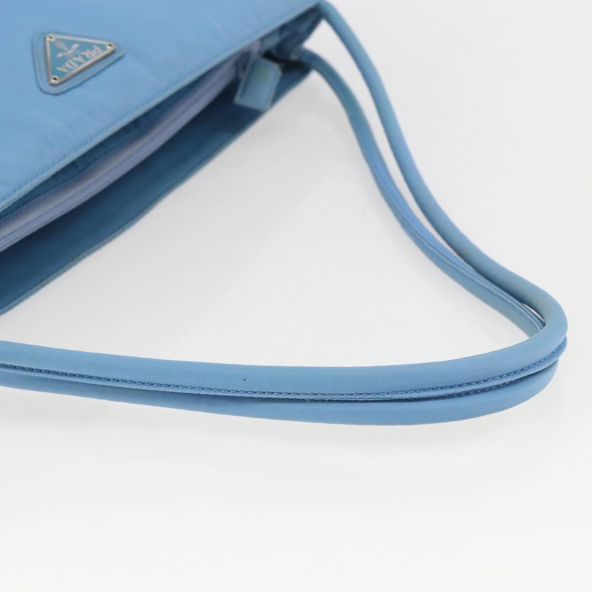 PRADA Tote Bag Nylon Light Blue Silver Auth 157223