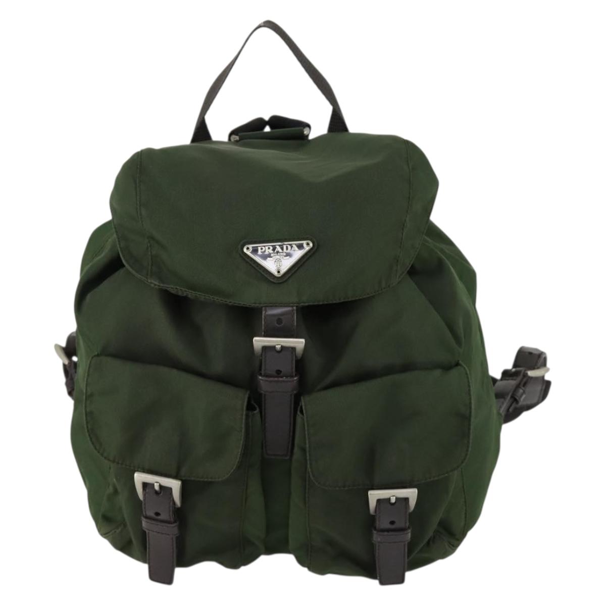 PRADA Backpack Nylon Green Silver Auth 157224
