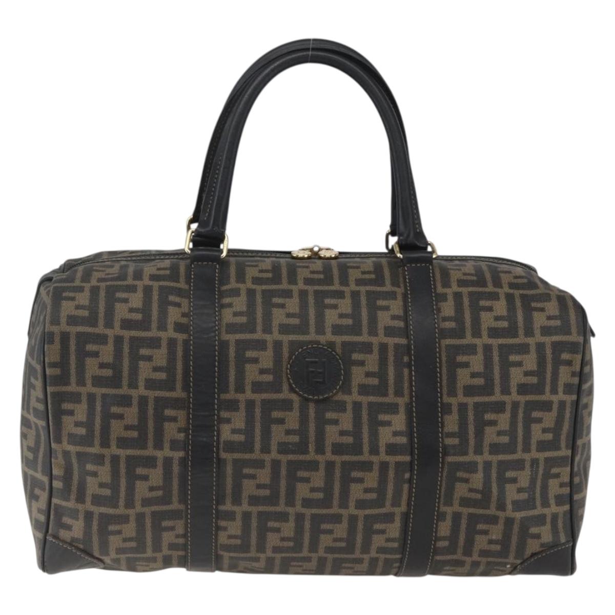 FENDI Zucca Canvas Boston Bag Brown Black Auth 157227