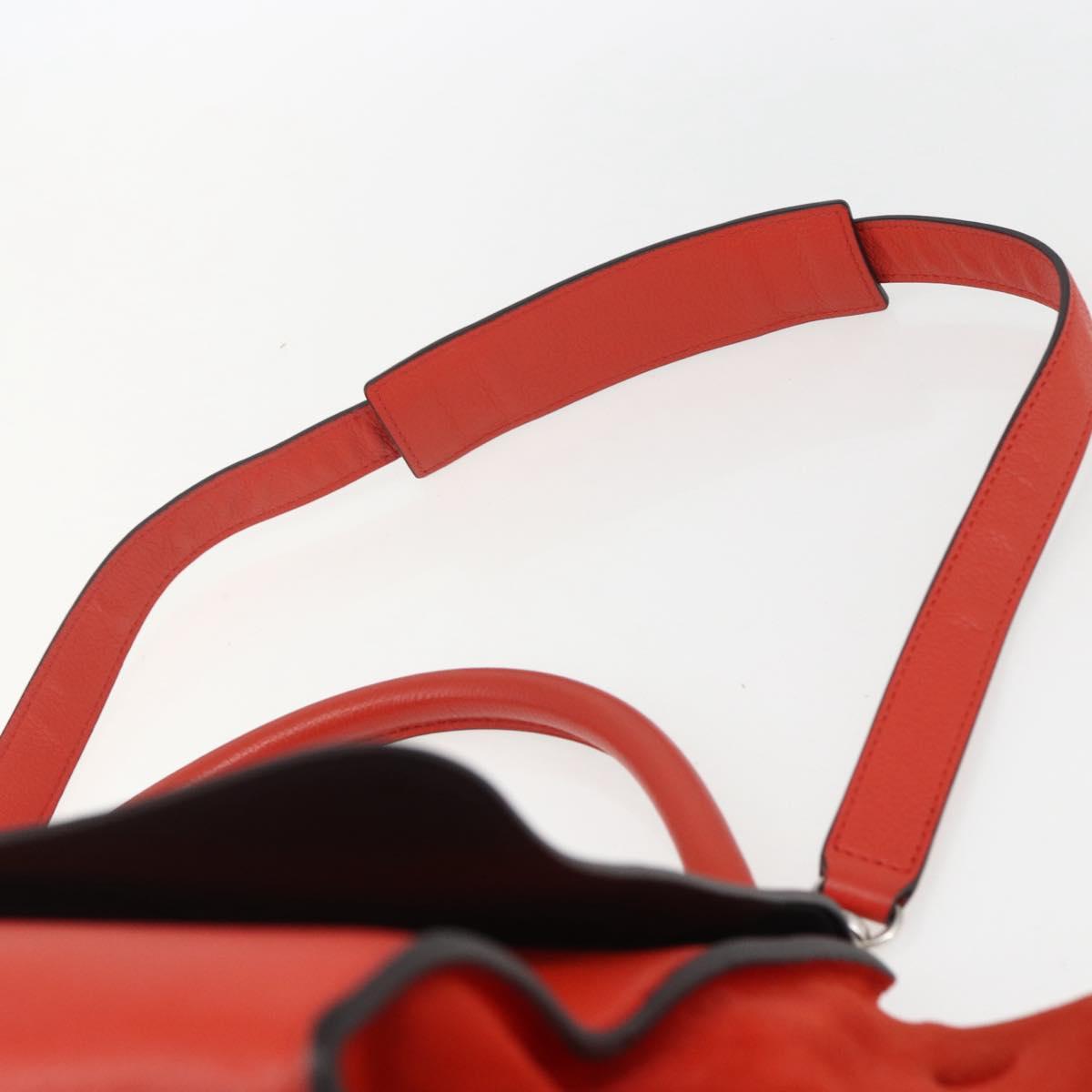 CELINE Trapeze Hand Bag Leather 2way Red Silver Auth 157228