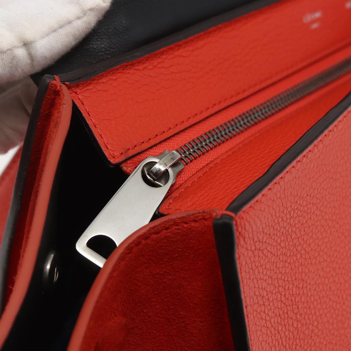 CELINE Trapeze Hand Bag Leather 2way Red Silver Auth 157228