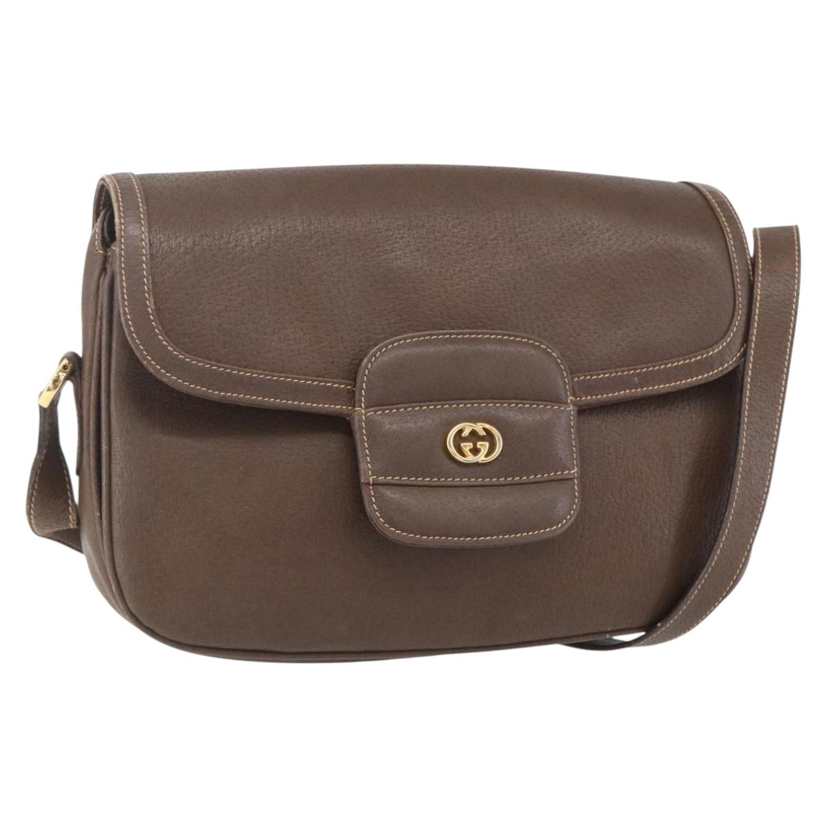 GUCCI Shoulder Bag Leather Brown Gold 001 116 0912 Auth 157232