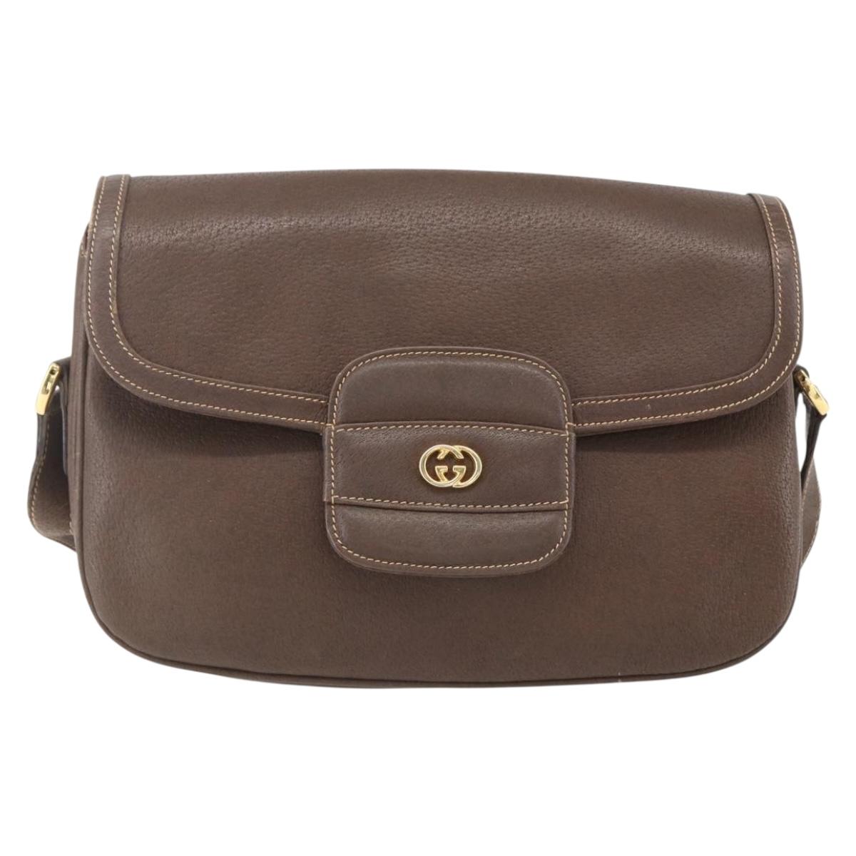 GUCCI Shoulder Bag Leather Brown Gold 001 116 0912 Auth 157232
