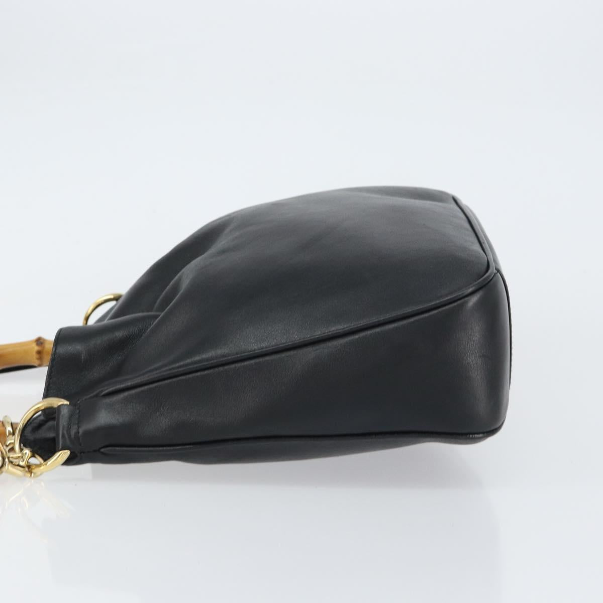 GUCCI Bamboo Shoulder Bag Leather 2way Black Gold 001 2123 1633 Auth 157233