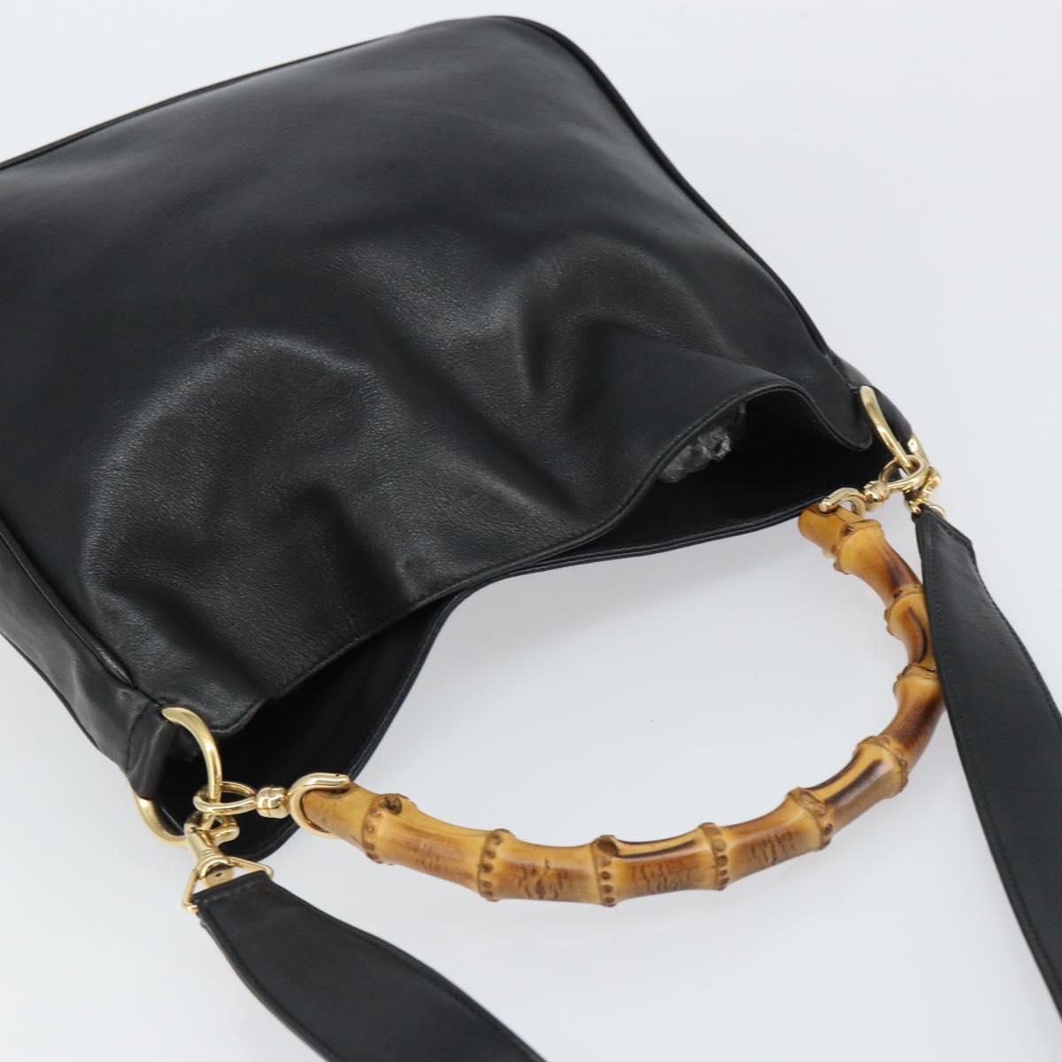 GUCCI Bamboo Shoulder Bag Leather 2way Black Gold 001 2123 1633 Auth 157233