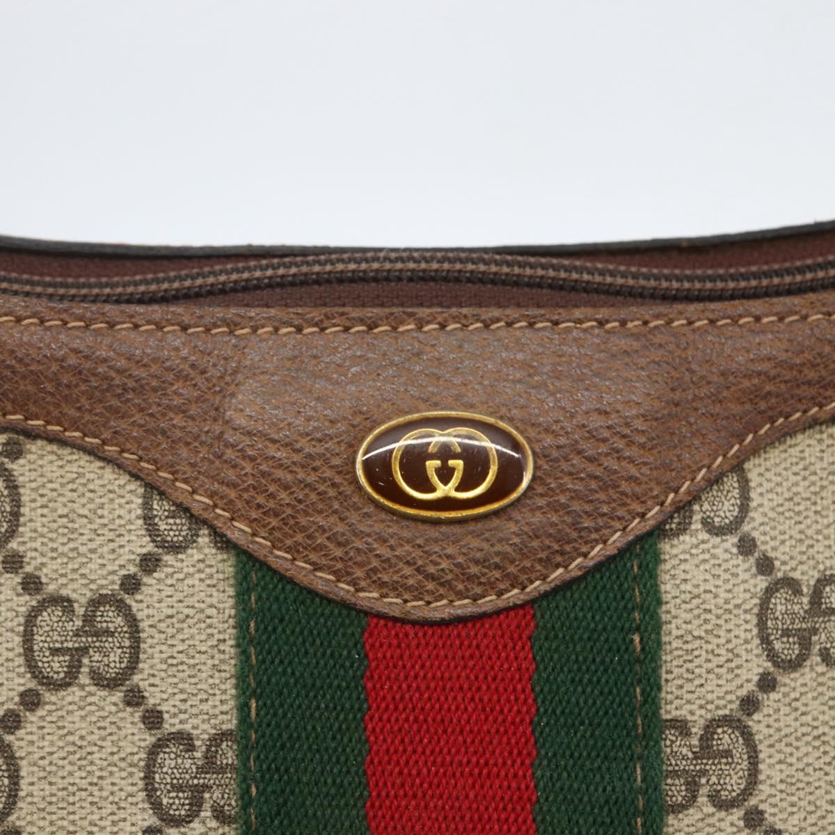 GUCCI GG Supreme Web Sherry Line Bag PVC Beige Gold 29 001 3840 Auth 157234