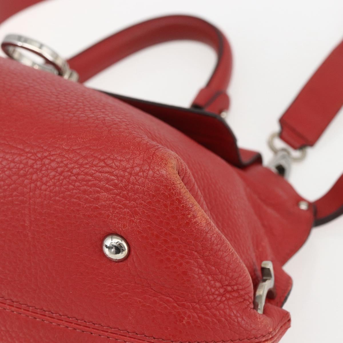 Salvatore Ferragamo Gancini Hand Bag Leather 2way Red Silver Auth 157236