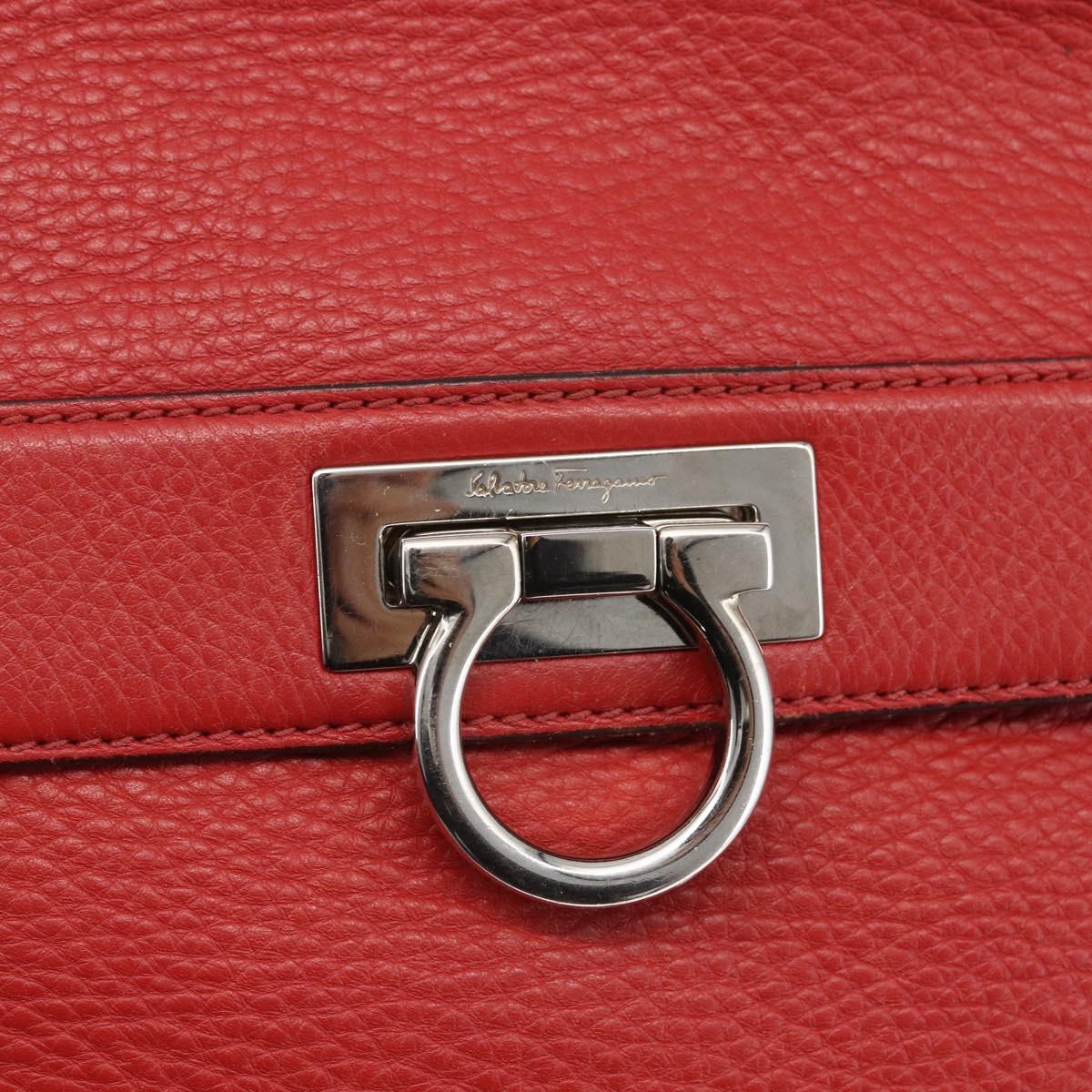 Salvatore Ferragamo Gancini Hand Bag Leather 2way Red Silver Auth 157236