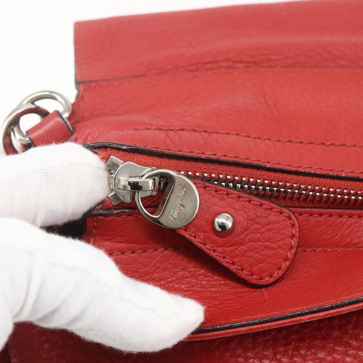 Salvatore Ferragamo Gancini Hand Bag Leather 2way Red Silver Auth 157236