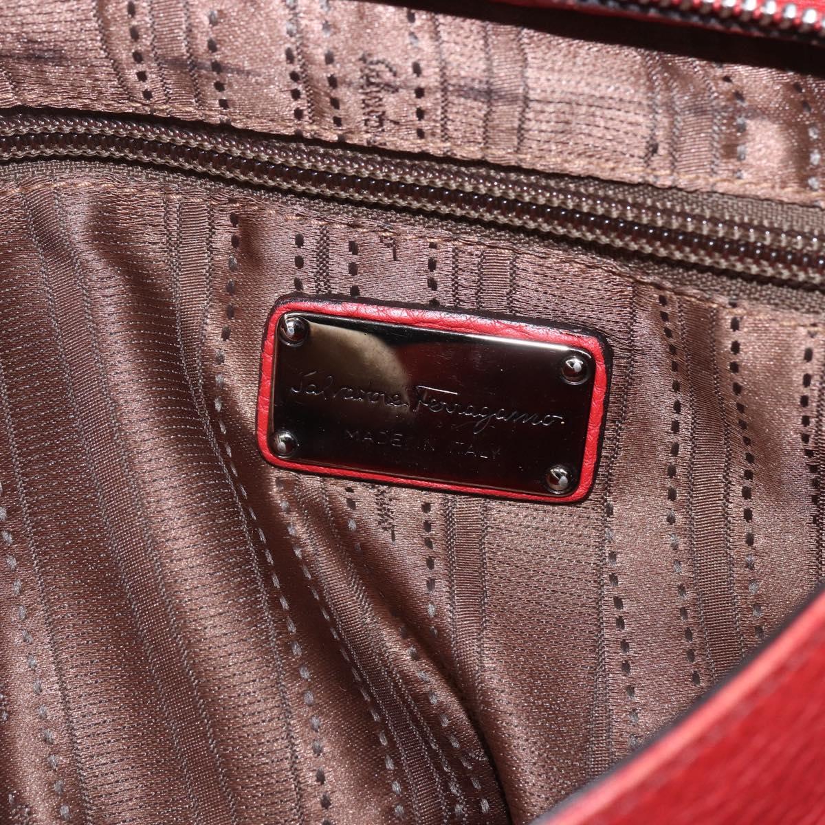 Salvatore Ferragamo Gancini Hand Bag Leather 2way Red Silver Auth 157236