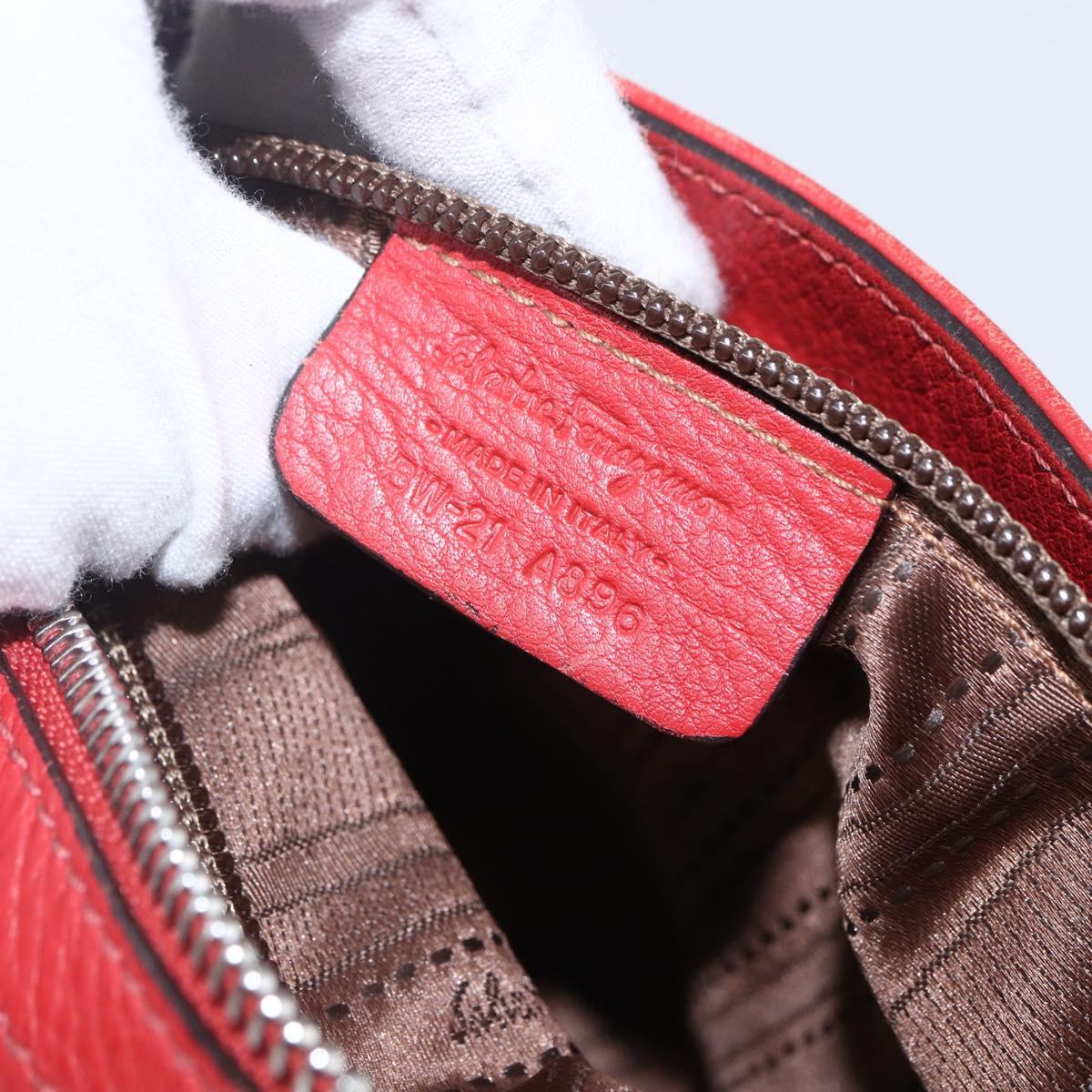 Salvatore Ferragamo Gancini Hand Bag Leather 2way Red Silver Auth 157236
