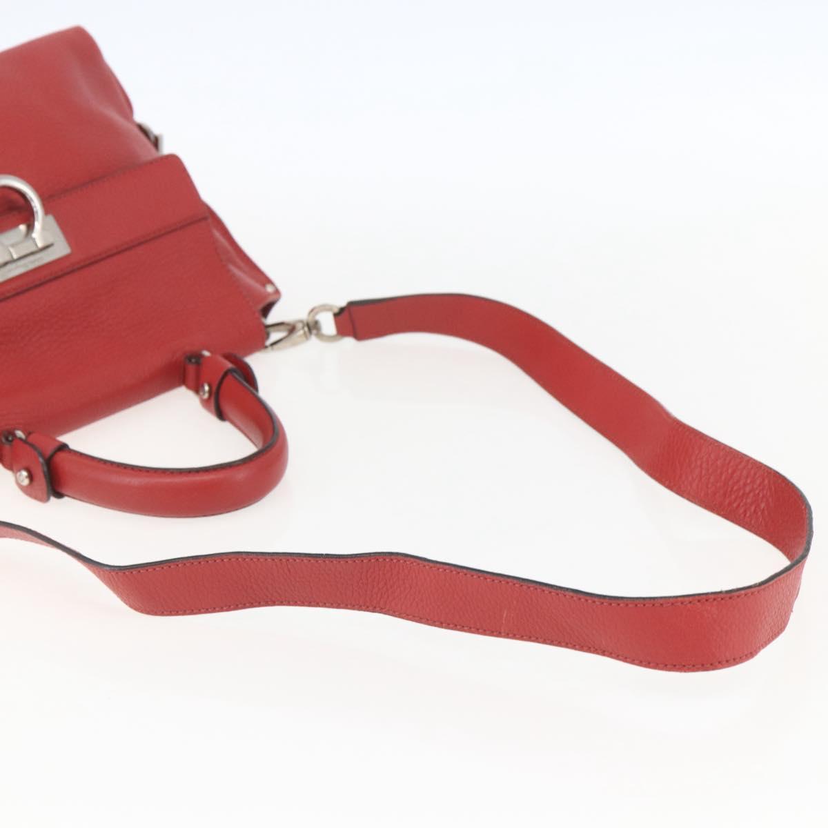 Salvatore Ferragamo Gancini Hand Bag Leather 2way Red Silver Auth 157236