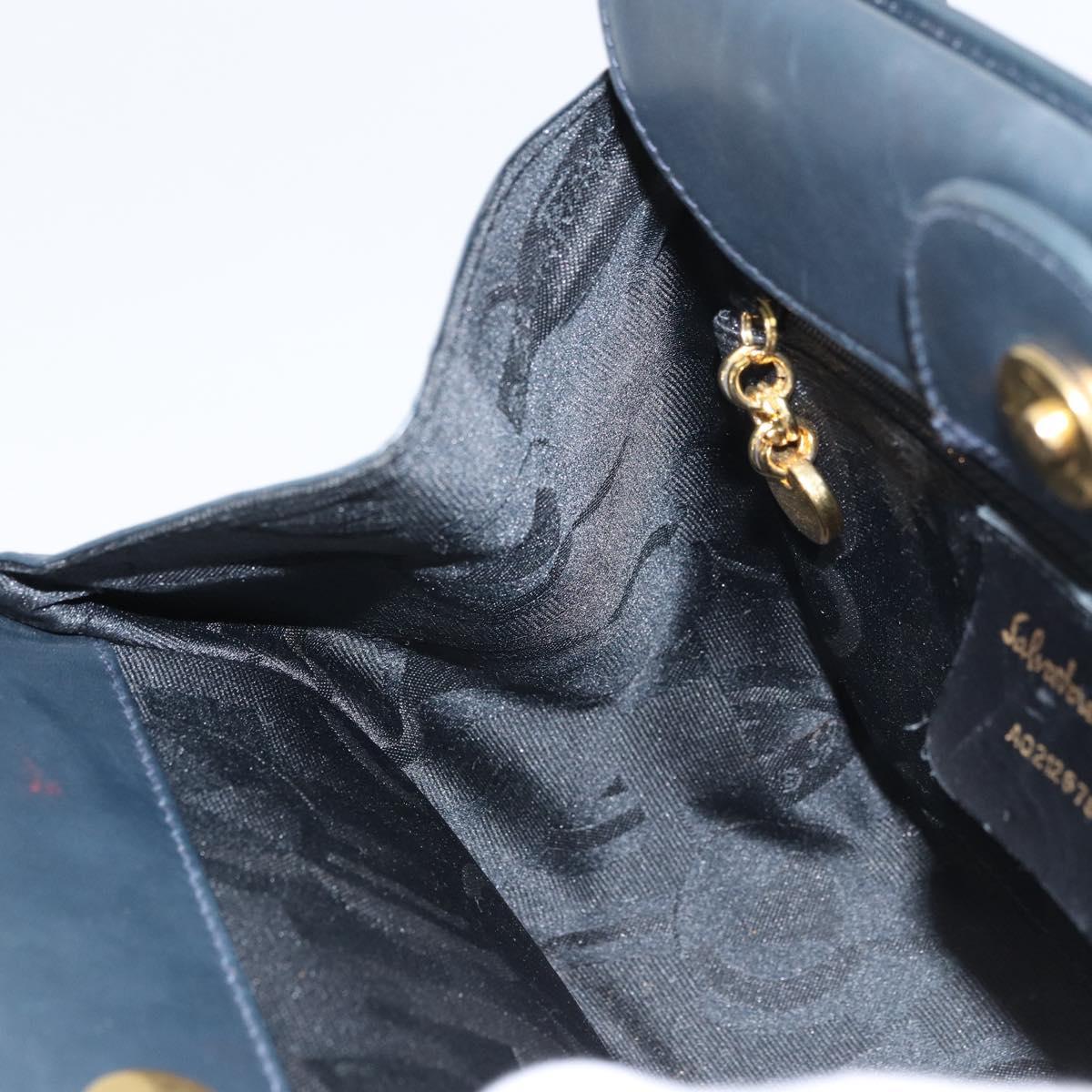Salvatore Ferragamo Gancini Hand Bag Leather 2way Navy Gold Auth 157237