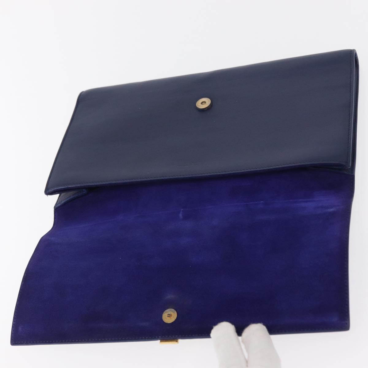 SAINT LAURENT Y line Clutch Bag Leather Blue Gold Auth 157238V