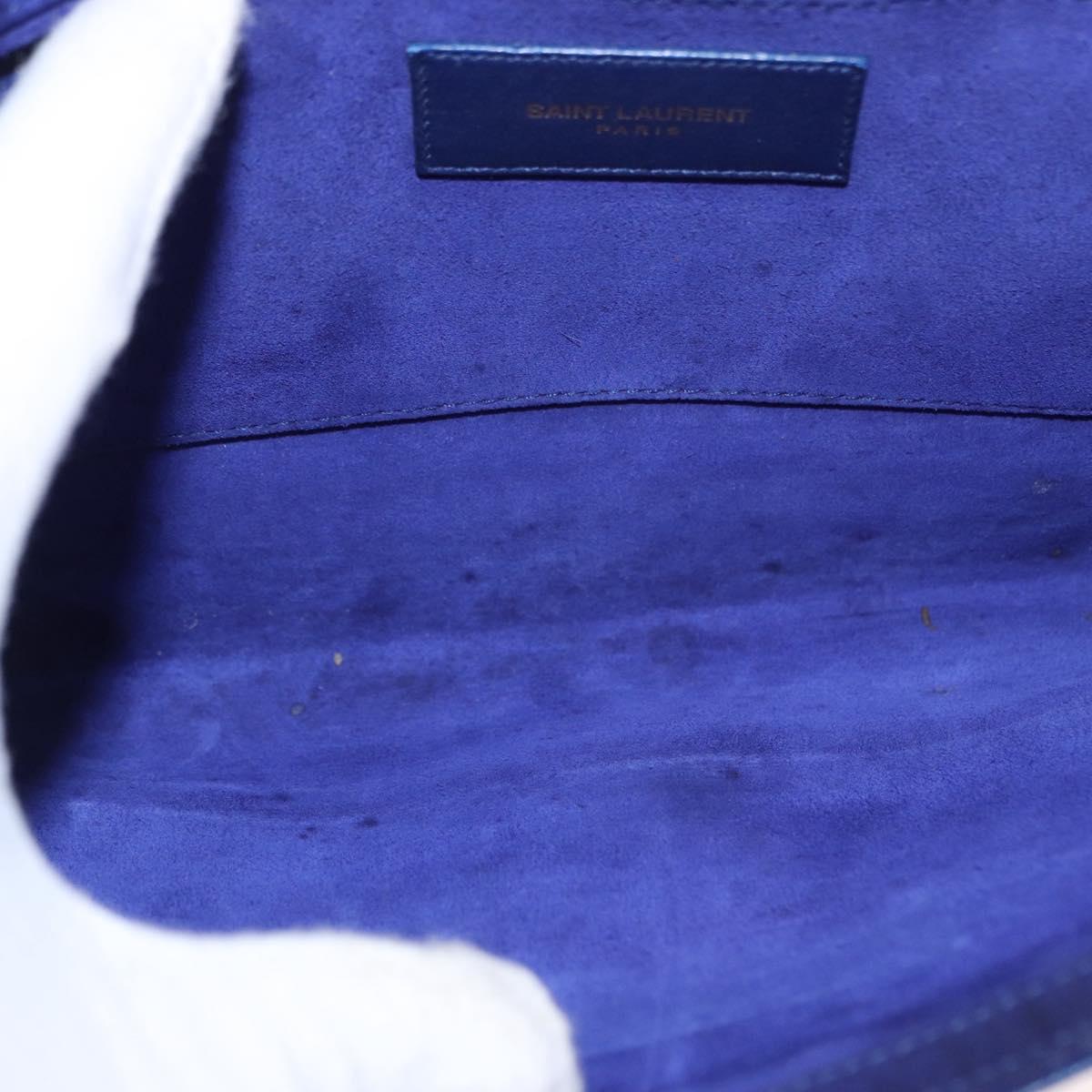 SAINT LAURENT Y line Clutch Bag Leather Blue Gold Auth 157238V