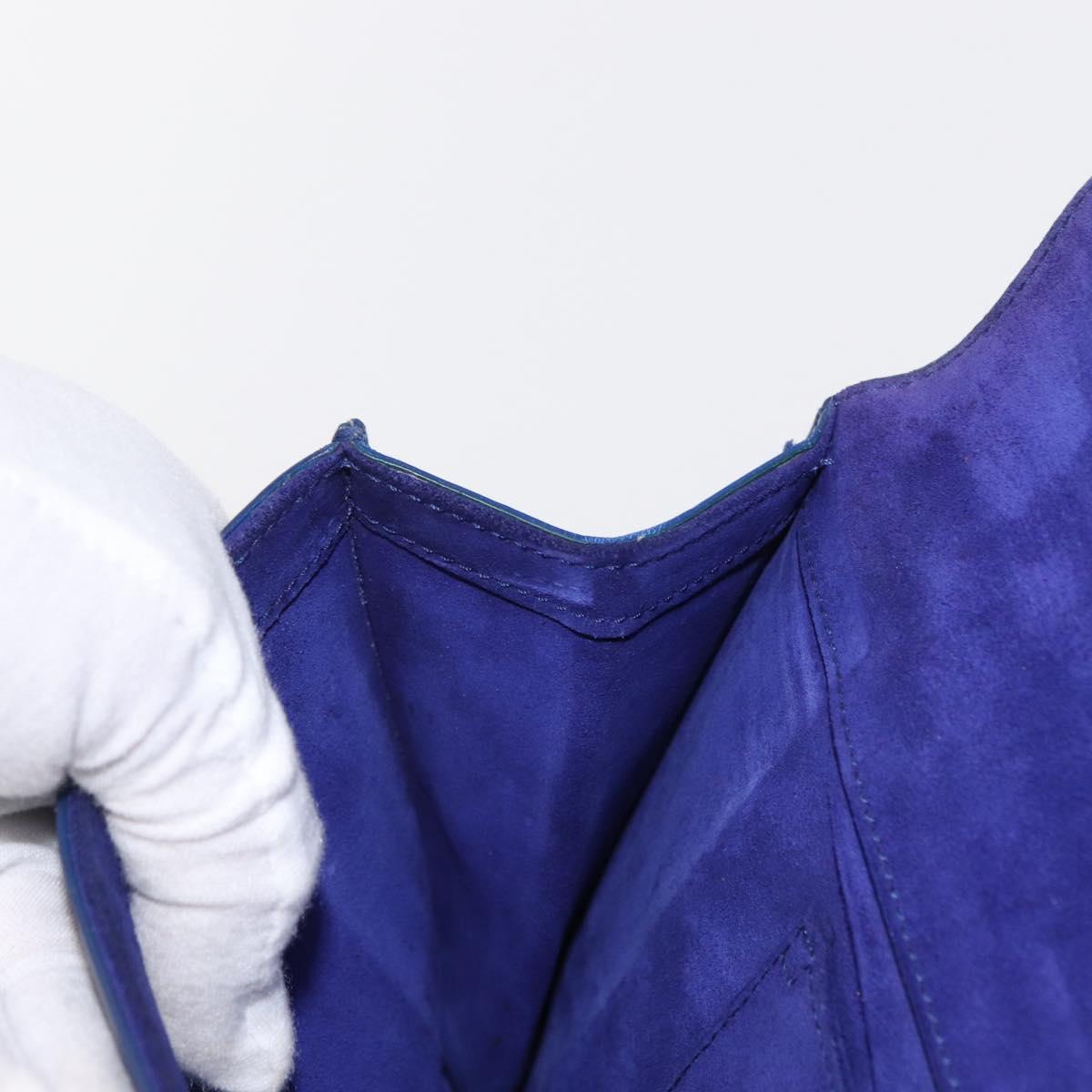 SAINT LAURENT Y line Clutch Bag Leather Blue Gold Auth 157238V