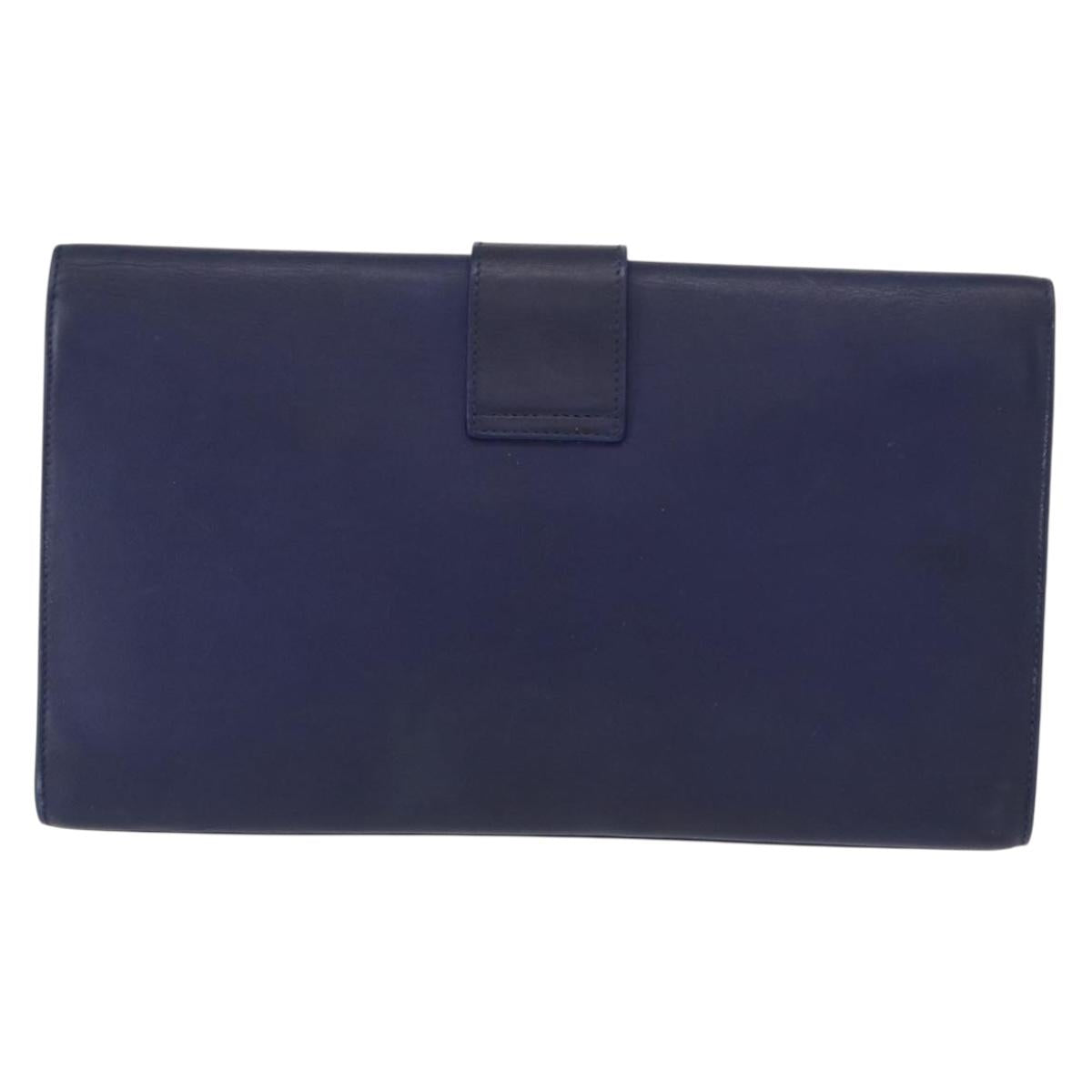 SAINT LAURENT Y line Clutch Bag Leather Blue Gold Auth 157238V