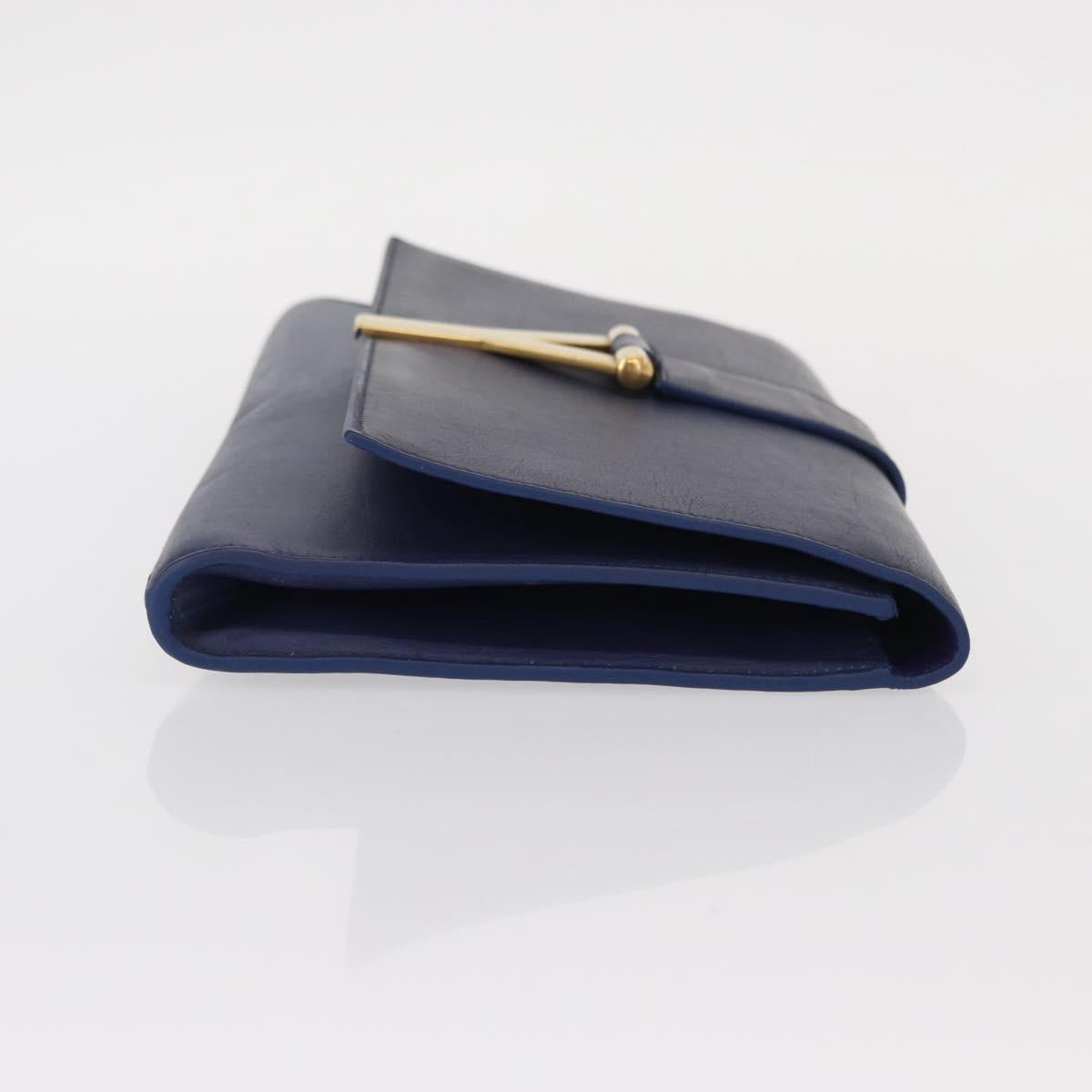 SAINT LAURENT Y line Clutch Bag Leather Blue Gold Auth 157238V