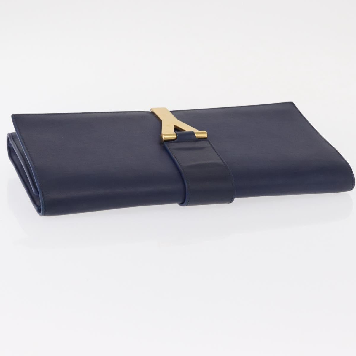 SAINT LAURENT Y line Clutch Bag Leather Blue Gold Auth 157238V
