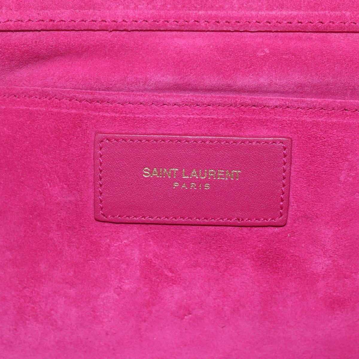 SAINT LAURENT Y line Clutch Bag Leather Pink Gold Auth 157239V