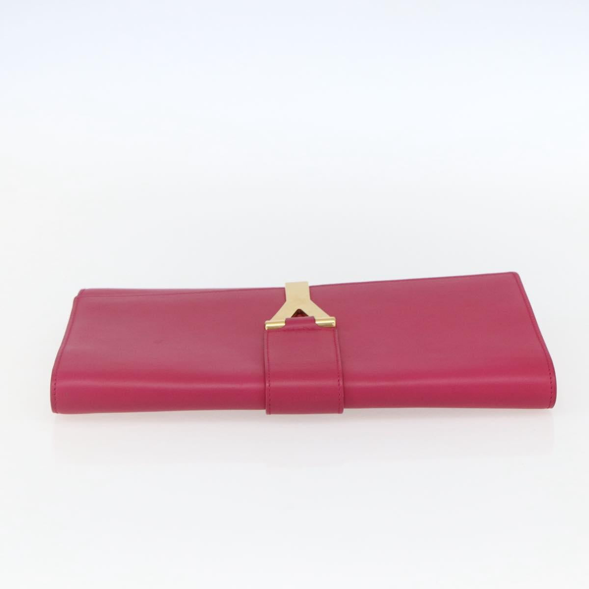 SAINT LAURENT Y line Clutch Bag Leather Pink Gold Auth 157239V