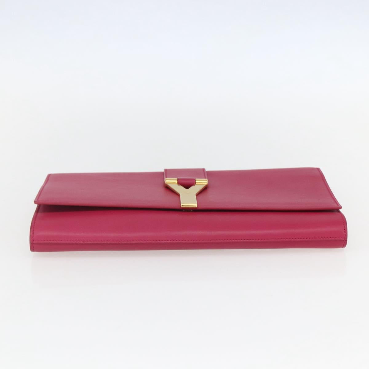 SAINT LAURENT Y line Clutch Bag Leather Pink Gold Auth 157239V