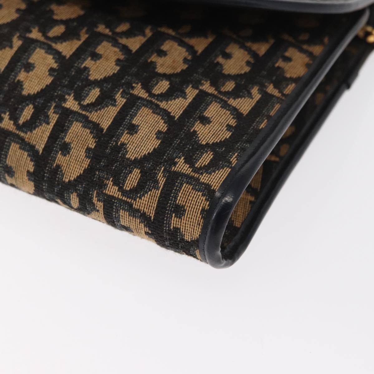 Christian Dior Trotter Canvas Chain Shoulder Bag Navy Gold Auth 157241