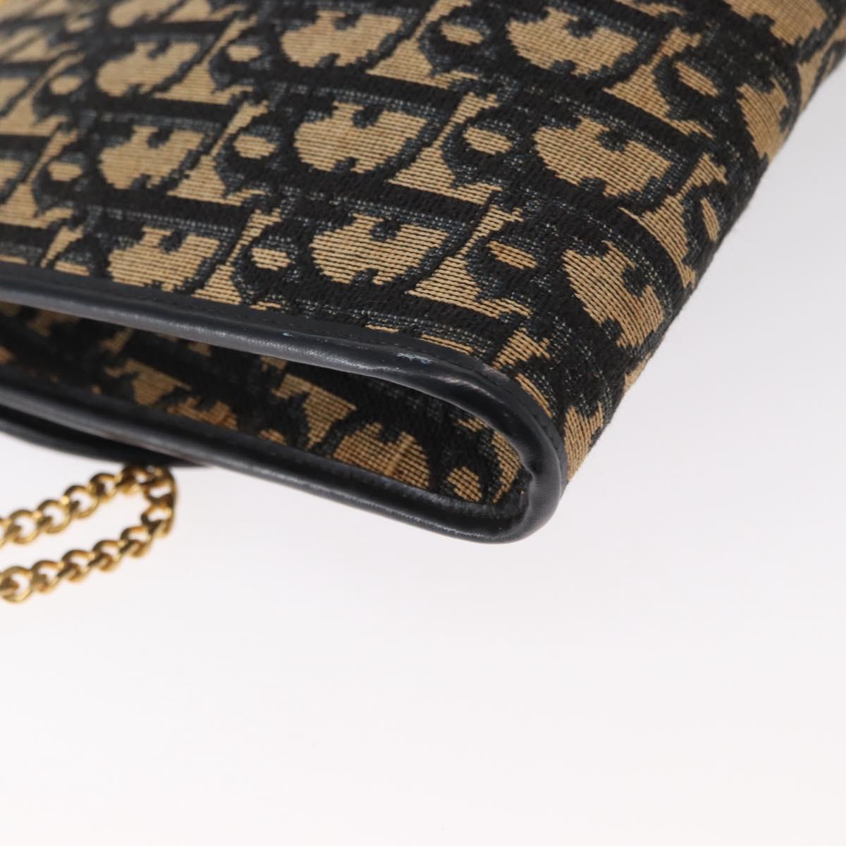 Christian Dior Trotter Canvas Chain Shoulder Bag Navy Gold Auth 157241