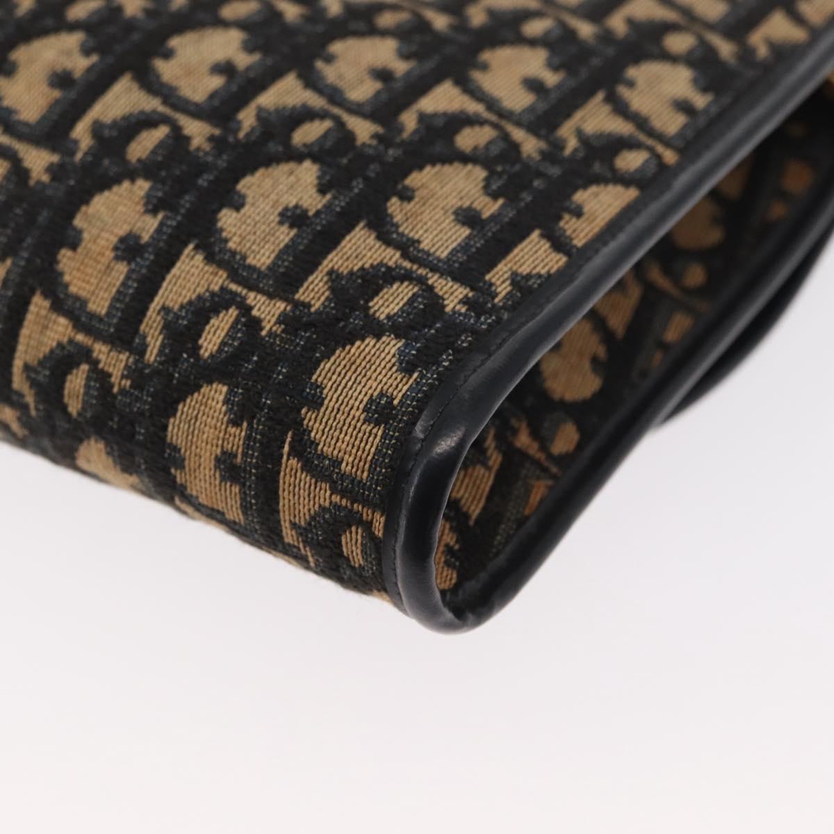 Christian Dior Trotter Canvas Chain Shoulder Bag Navy Gold Auth 157241