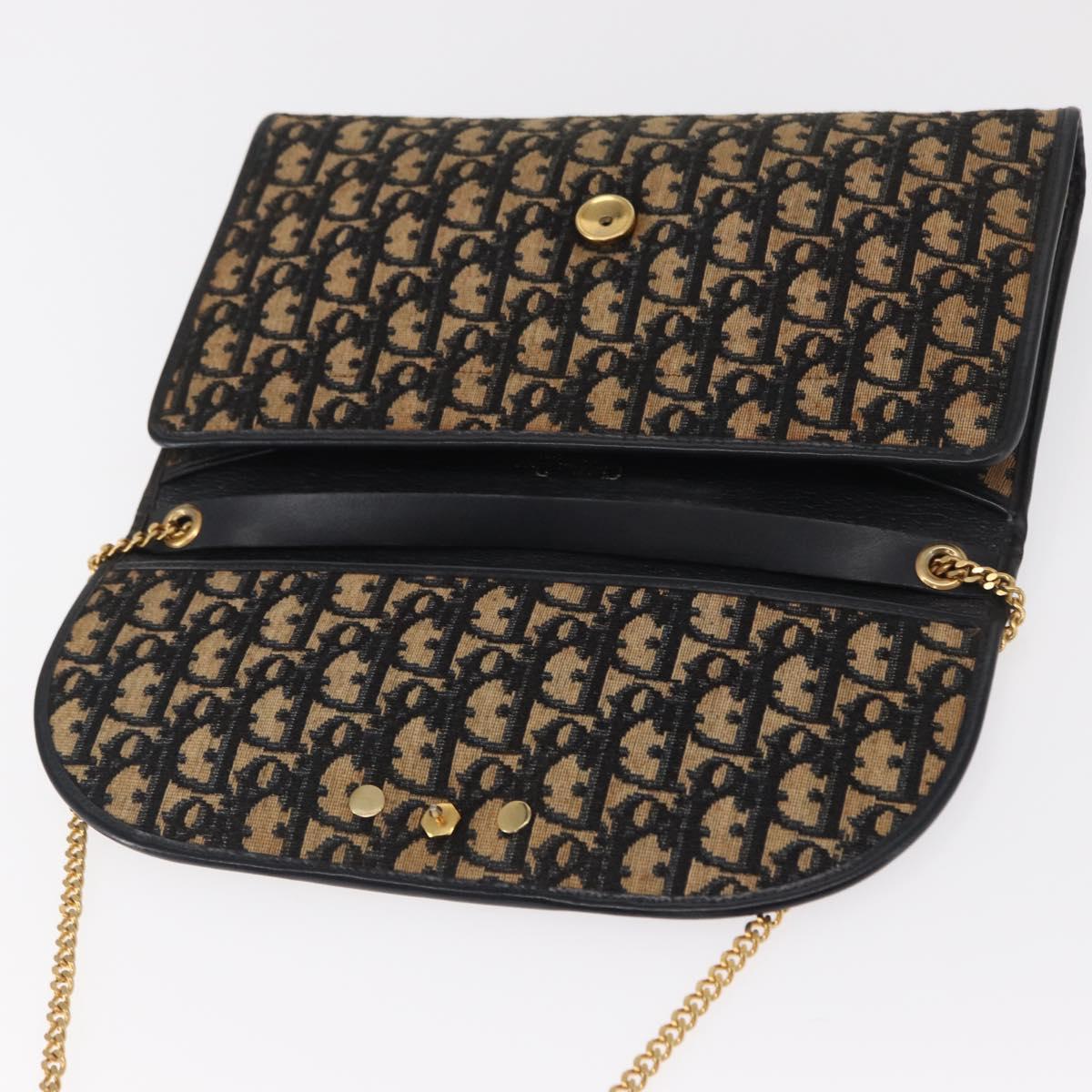 Christian Dior Trotter Canvas Chain Shoulder Bag Navy Gold Auth 157241